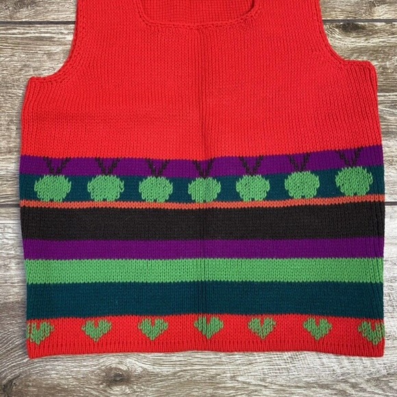 Red Apple Print Sweater Vest Size M Granny - Picture 5 of 7
